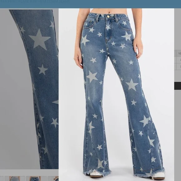 💕Blue Velvet “ Big Dipper “ Blue Velvet STAR PRINT FLARE DENIM JEANS PANTS 28 - Picture 1 of 3